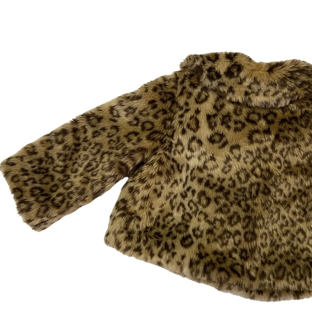 Gymboree GLAMOUR KITTY Leopard Faux Fur Wrap Jacket Size 3T